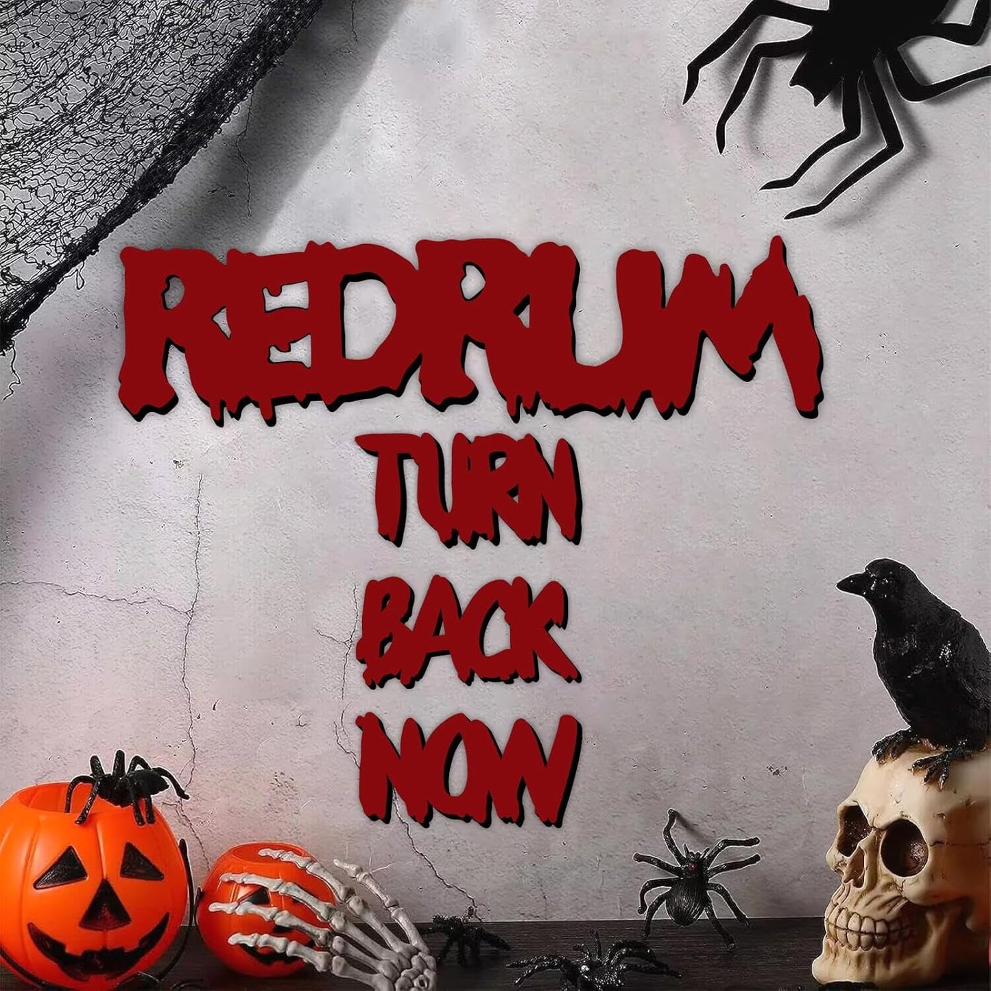 Wooden Halloween Decorations Stickers Bloody Halloween Decals for Mirror Wall Window Peel and Stick Happy Halloween Wall Sticker Redrum Door Sign Outdoor Indoor Decor Holiday Party Supply Photo Props