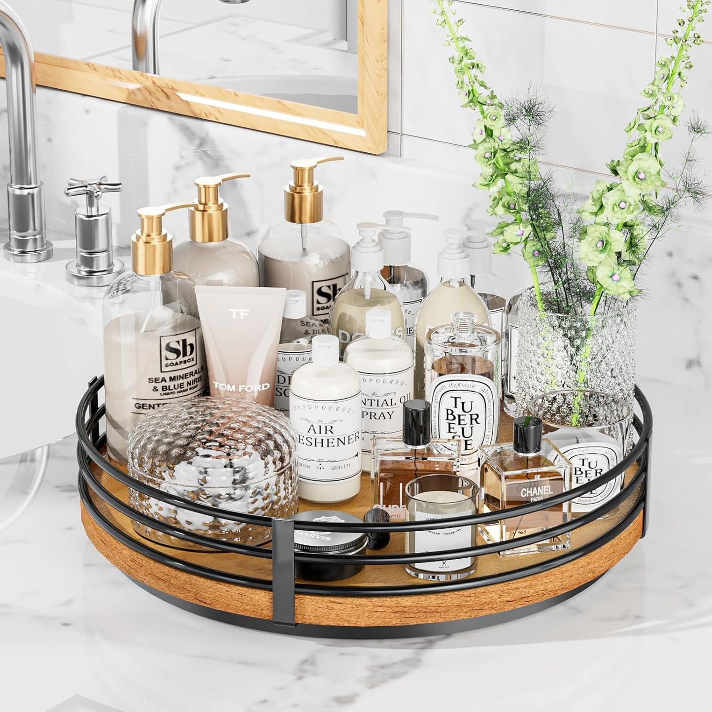 13" Lazy Susan Turntable Organizer - Wood Round Lazy Susan for Cabinet Kitchen Countertop Pantry Cupboard Dining Table Bathroom Coffee Bar Spice Storage Home Decor