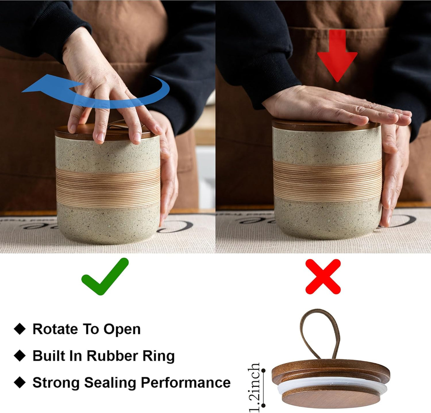 Coffee Storage Container Jar with Lid, Ceramic Kitchen Food Storage Jars with Airtight Lids for Spice Sugar Cookie, Stackable Decorative Jars for Coffee Countertop, 28oz