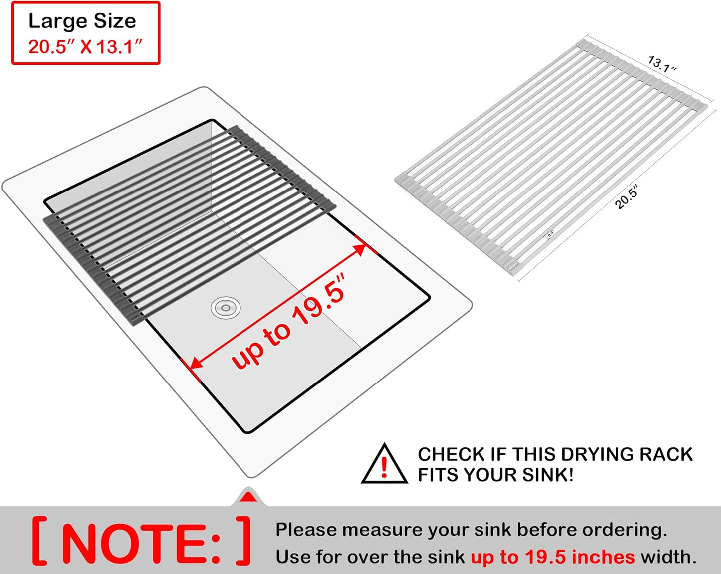 Surpahs Over Sink Foldable Multipurpose Roll-Up Dish Drying Rack, Silicone Wrapped Stainless Steel, Warm Gray, 20.5" x 13.1"