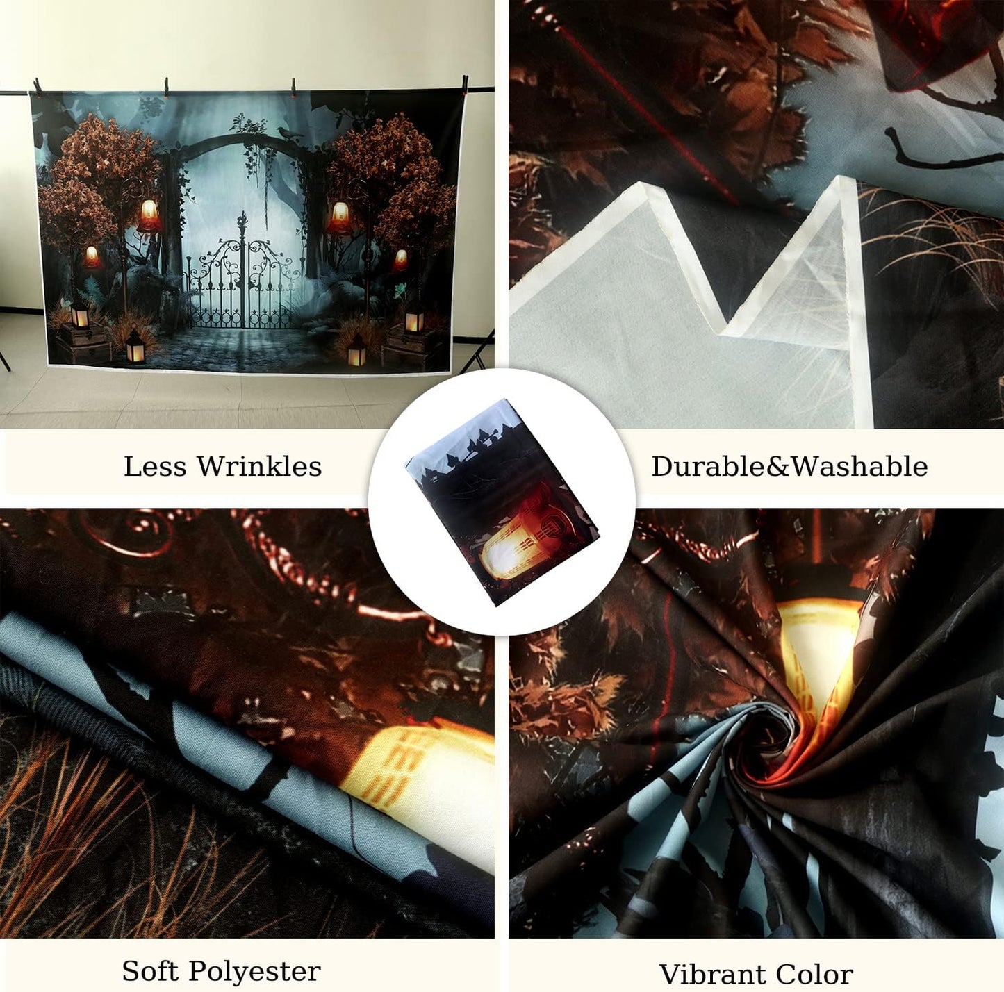 Durable Fabric Halloween Backdrop 10x8ft Horror Cemetery Iron Gate Scary Halloween Photo Background for Photography Halloween Party Decorations Wall Decor Photo Studio Decoration Supplies