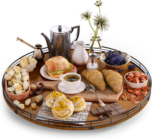 Farmhouse Oak 21" Lazy Susan Turntable Organizer for Cabinet, Round Wooden Lazy Susan Organization and Storage for Dining Table, Pantry, Kitchen, Countertop, Cupboard,Home Decor, Walnut (21)