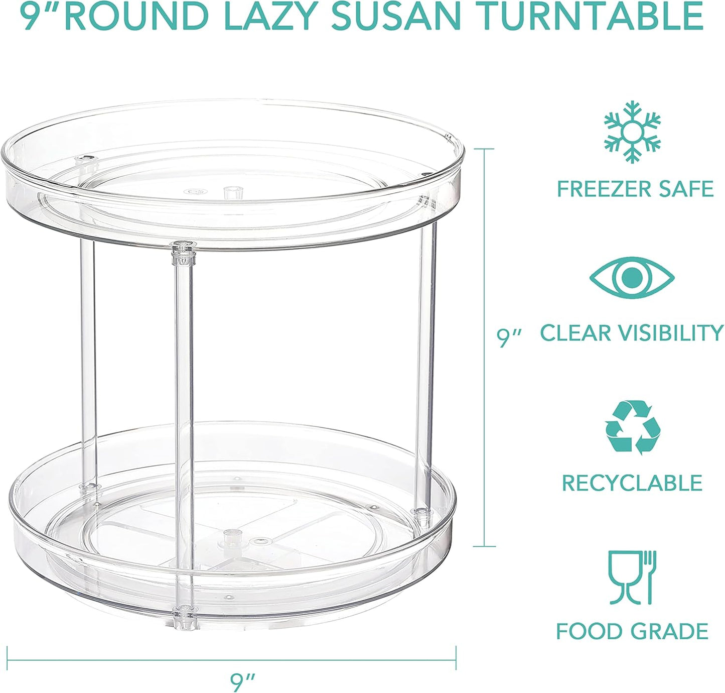 URALFA 2 Tier Lazy Susan Turntable, 9 Inch Clear Tiered Lazy Susan Organizer, 360 Rotating Spinner Organizer for Kitchen, Pantry, Counter, Sink