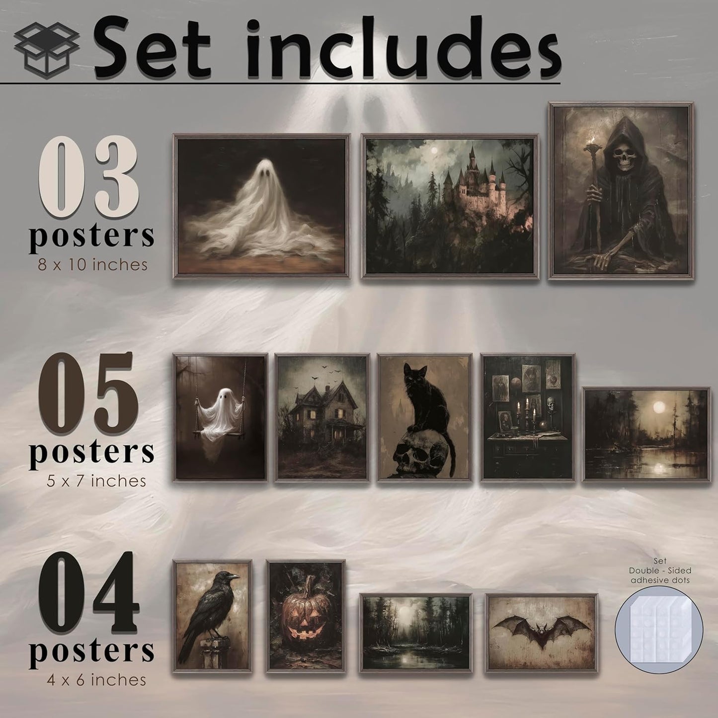 LANCHI95 12 Pcs Halloween Wall Art Prints, Vintage Witch Posters, Cute Ghost Pictures for Bedroom Decor (UNFRAMED)