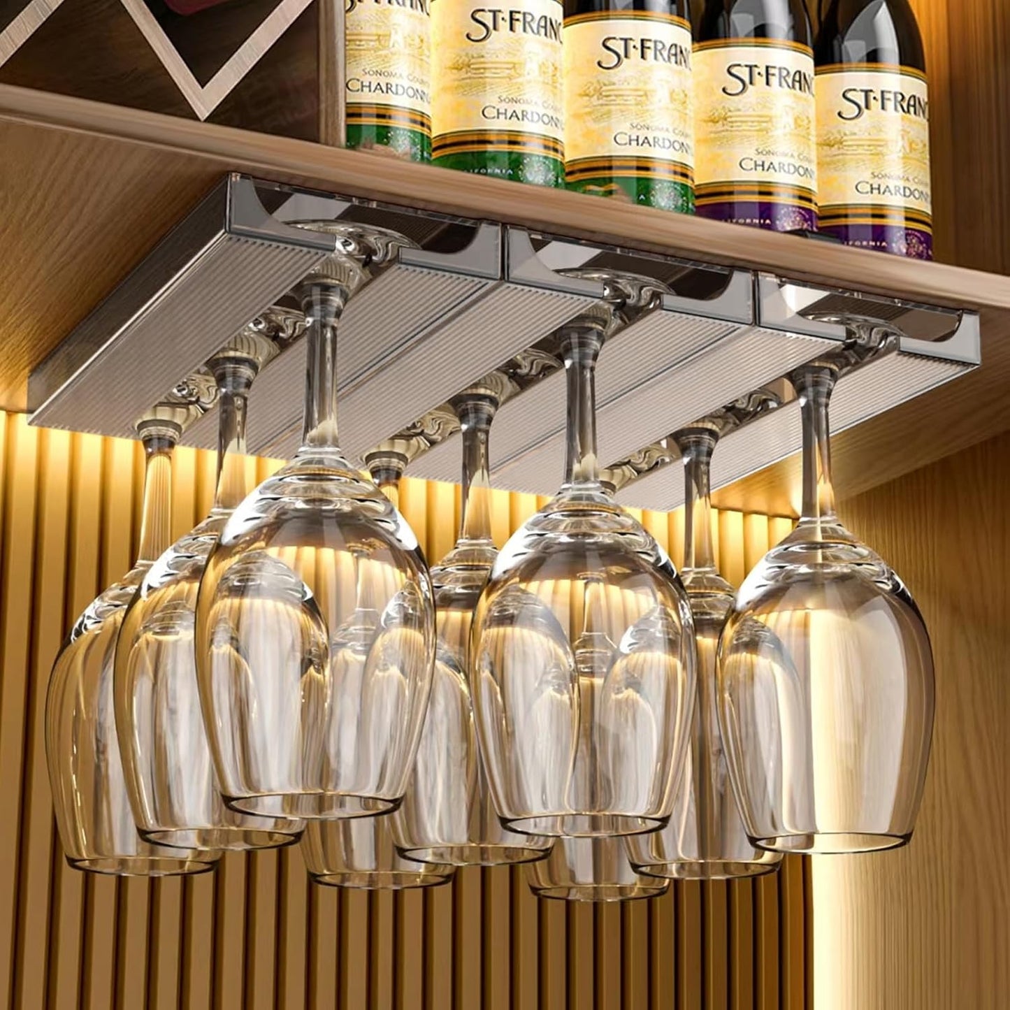 2 Pcs Wine Glass Holder,Stemware Rack Punch-free Hanging Under Cabinet for Bar,Kitchen and Restaurant (Grey)