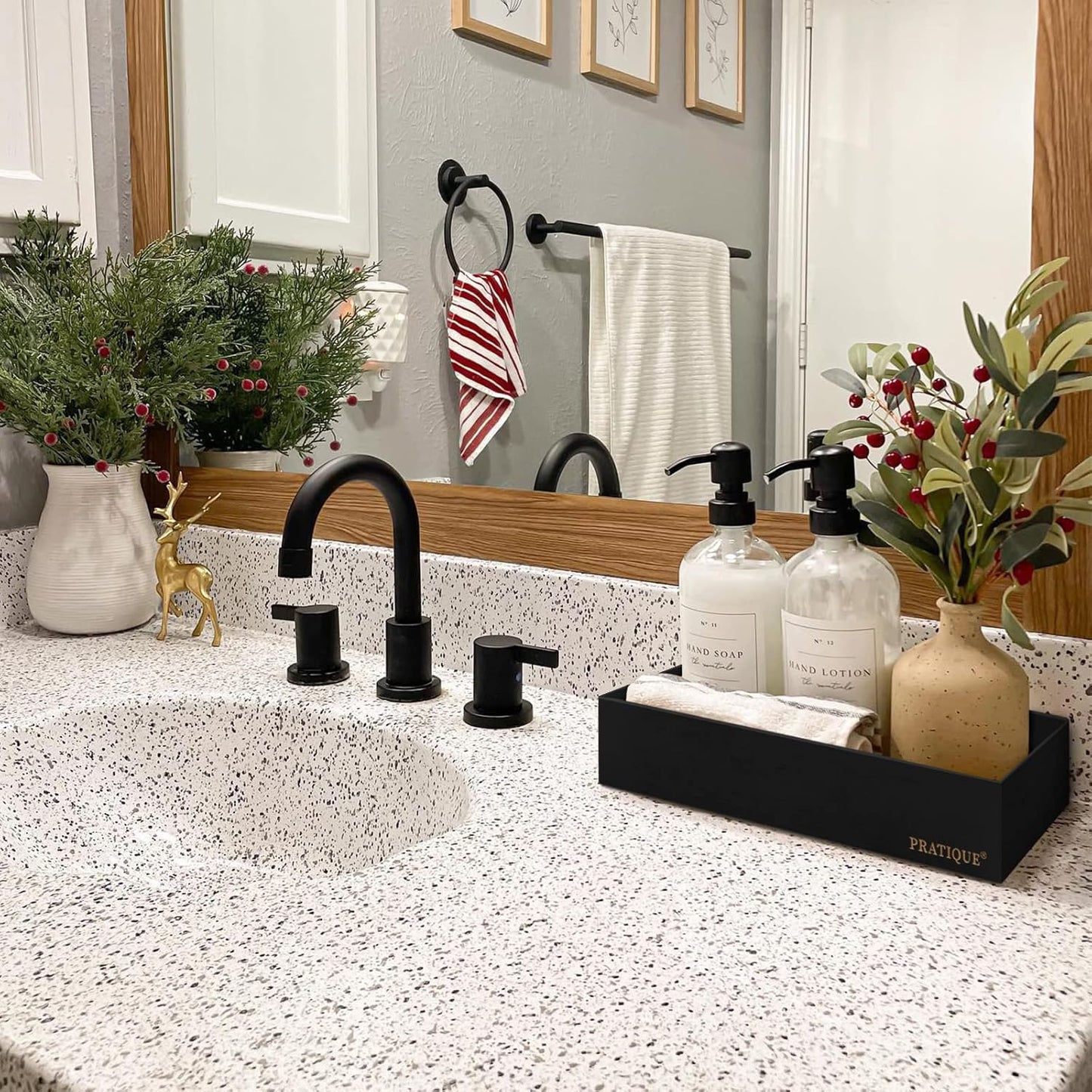 Bamboo Drawer Organizer - Kitchen Utensil Organizer Silverware Tray Cutlery Holder，Office Desk Supplies and Accessories,12 * 5.9 * 2.6,Black