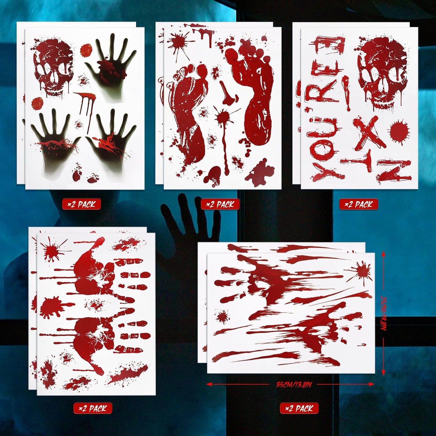 Halloween Decorations-10 Sheets Halloweens Window Clings-Scary Bloody Handprint Skullprint Footprint Window Stickers Decals for Window Floor Glass Bathroom Indoor Outdoor Party Decor
