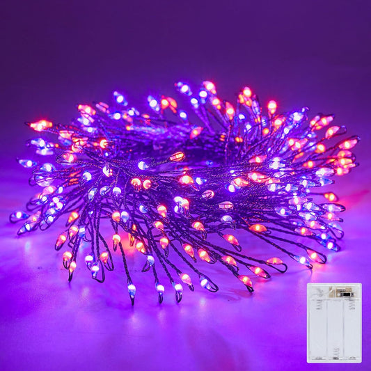 Fairy Lights Battery Operated, Twinkle String Lights Waterproof Silver Wire 5 Feet 60 Led Firecracker Starry Lights for DIY Wreath Party Bedroom Mason Jar Indoor Halloween Decoration, Orange & Purple