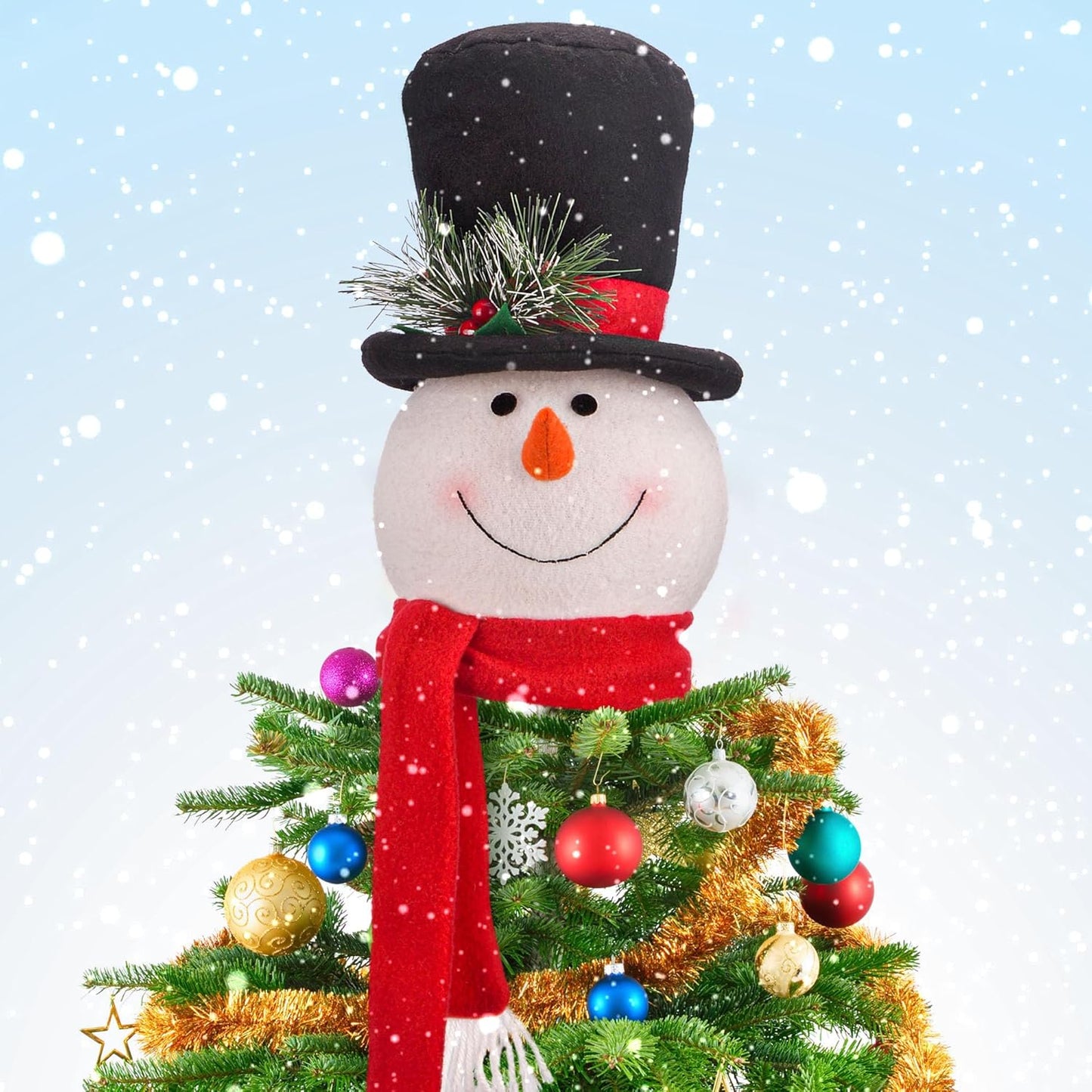 Christmas Tree Topper Snowman – Cute Hugger Santa Xmas Snowman Tree Topper, Christmas Tree Decoration for Holiday & New Year, Fits 4–7.5 FT Christmas Trees