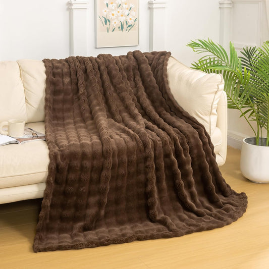 YUSOKI Luxury 3D Bubble Throw Blanket 2lb,All Ages,Home Decoration, (Brown,50 * 60inches)