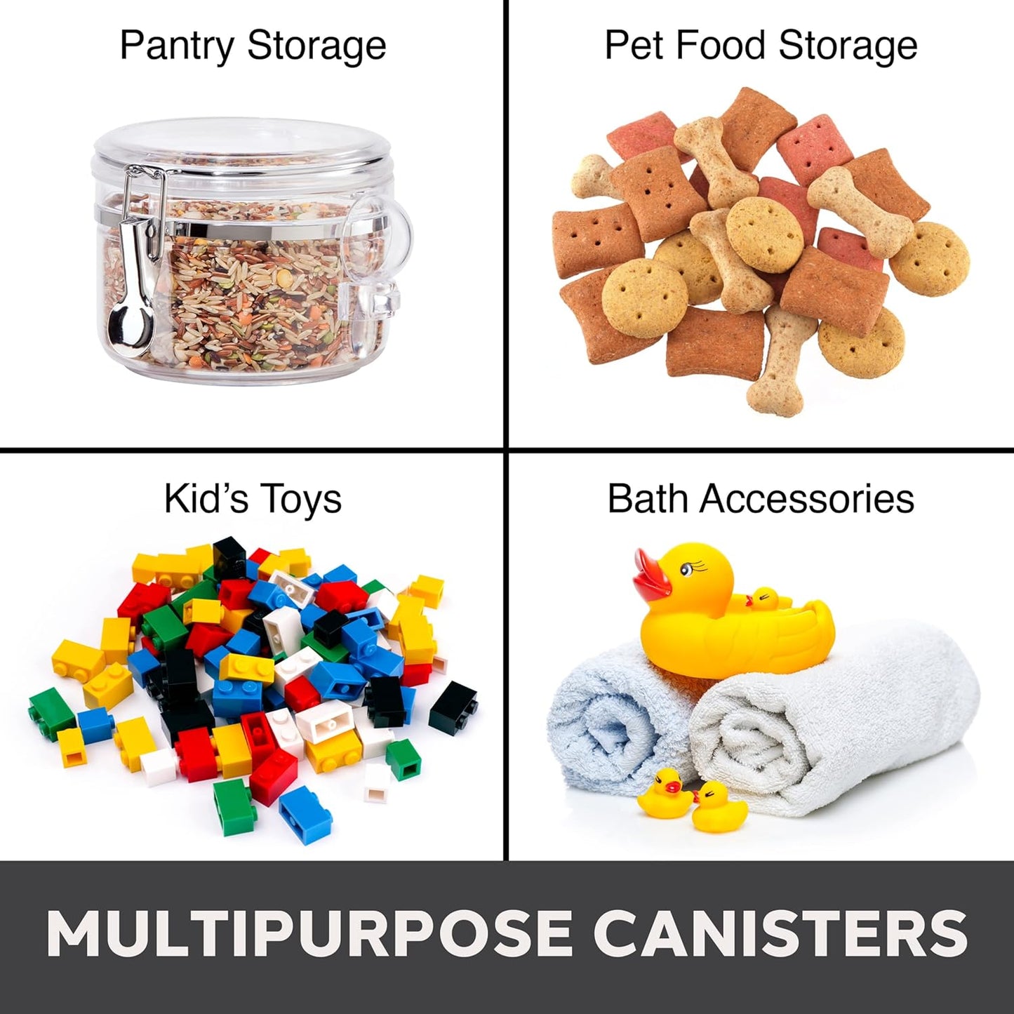 Oggi Clear Canister Airtight 72oz - Clamp Lid & Spoon - Airtight Food Storage Container, for Kitchen & Pantry Storage of Bulk, Dry Foods, Pasta, Flour, Sugar, Coffee, Rice, Tea, Spices & Herbs