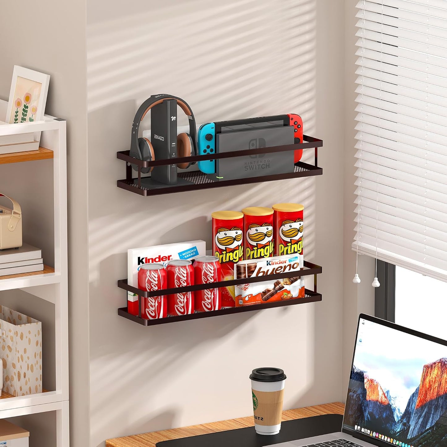 PUSDON Metal Wall Hanging Basket 2 Packs DIY Suitable for Multiple Scenes - Large Bronze Guardrail