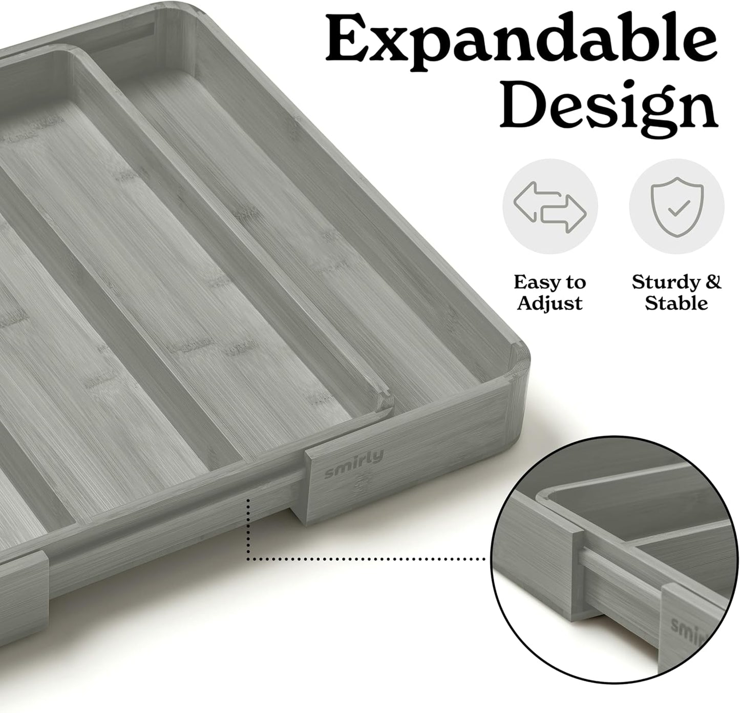 SMIRLY Silverware Drawer Organizer – Bamboo Kitchen Drawer Organizer, Adjustable Utensil Holder and Cutlery Tray, Drawer Dividers for Flatware and Kitchen Utensils