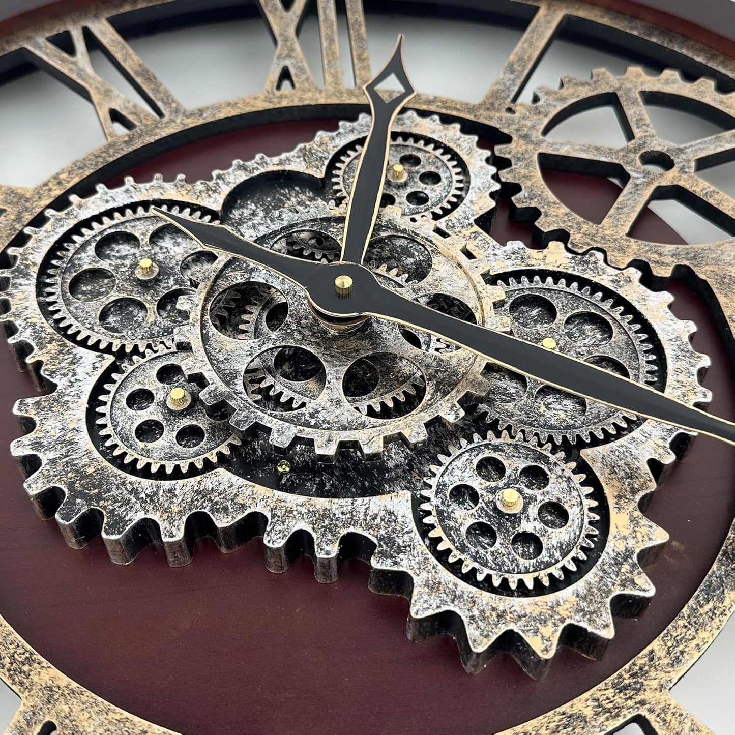 HOIBAI Large Wall Clock, Wall Clocks for Living Room Decor 30 Inch Farmhouse Vintage Rustic Kitchen Wall Decor Vintage Roman Oversized Wall Clock for Home Bedroom House, Moving Gears Clock