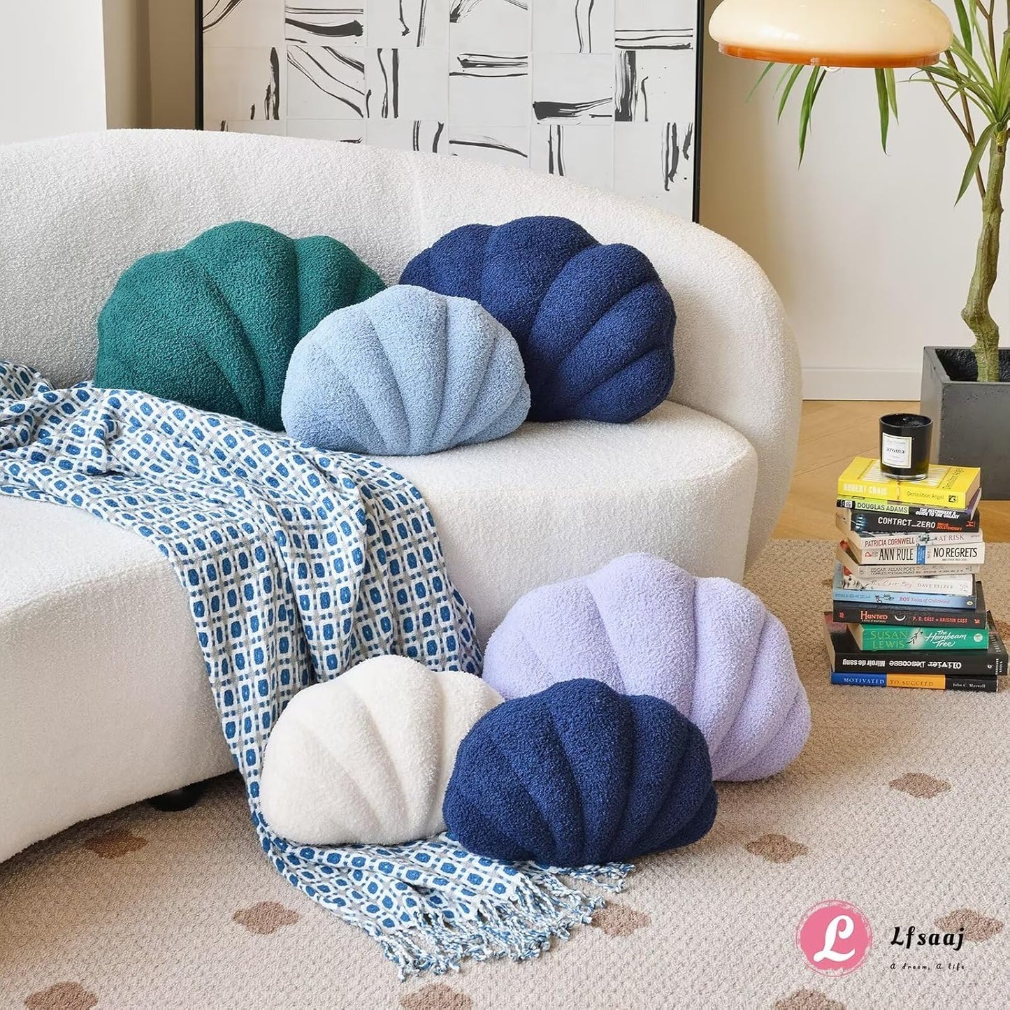 Seashell Throw Pillows, Shell Shaped Throw Pillows, 18 Inch Soft Home Decorative Pillow Plush Cushion for Bed Couch Living Sofa Room Decor Accent Throw Pillow (Lavender 18Inch)