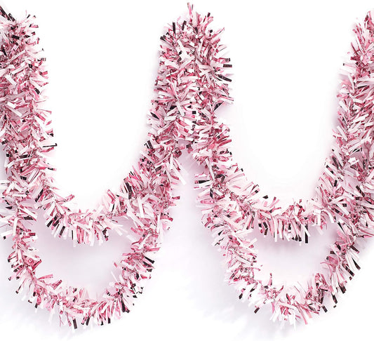 Anderson's Light Pink & White Sparkle Glitter Metallic Tinsel Twist for Trailer Or Golf Cart, 4 inches Wide x 25 ft Long, Christmas, Patriotic and Holiday Garland Decor for Parties and Parades