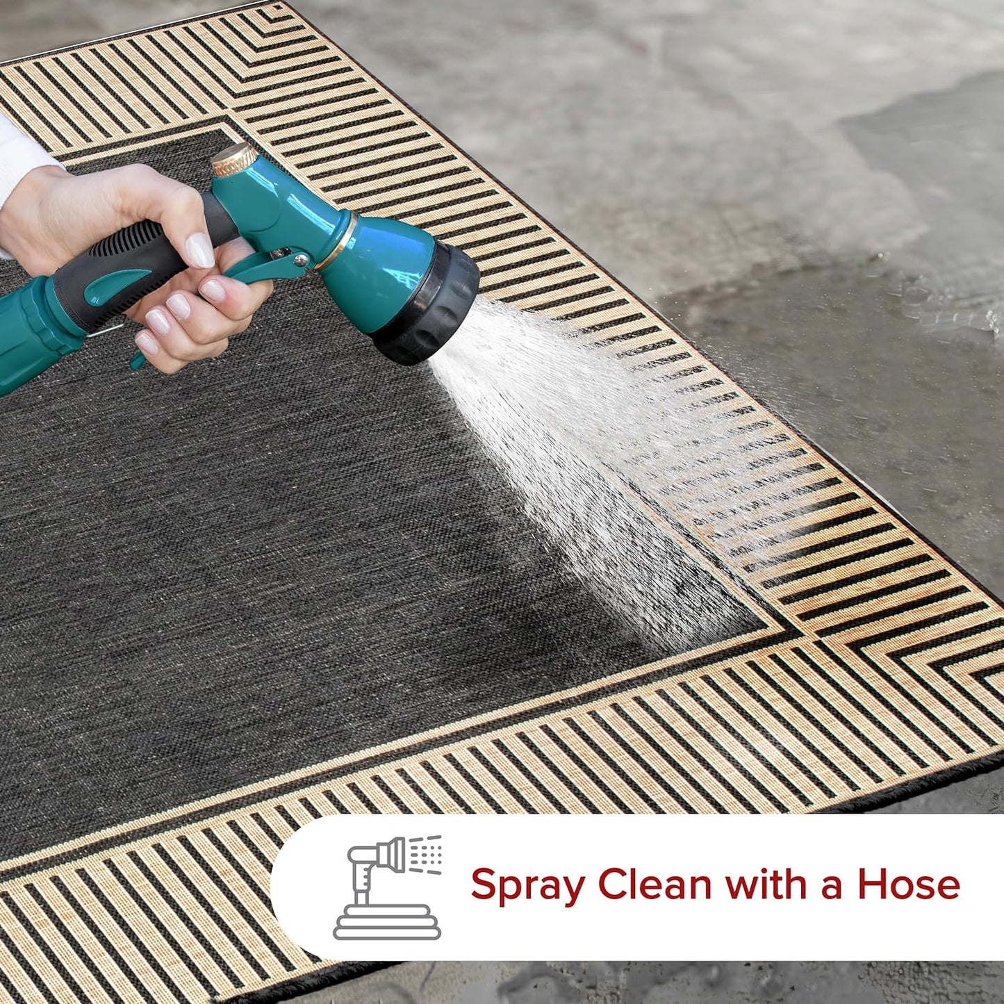 nuLOOM 3'6" x 5' Outdoor Area Rug, Casual Design With Striped Border, Stain Resistant, Highly Durable, For Patio, Balcony, Bedroom, Living Room, Dining Room, Bathroom, Dark Grey