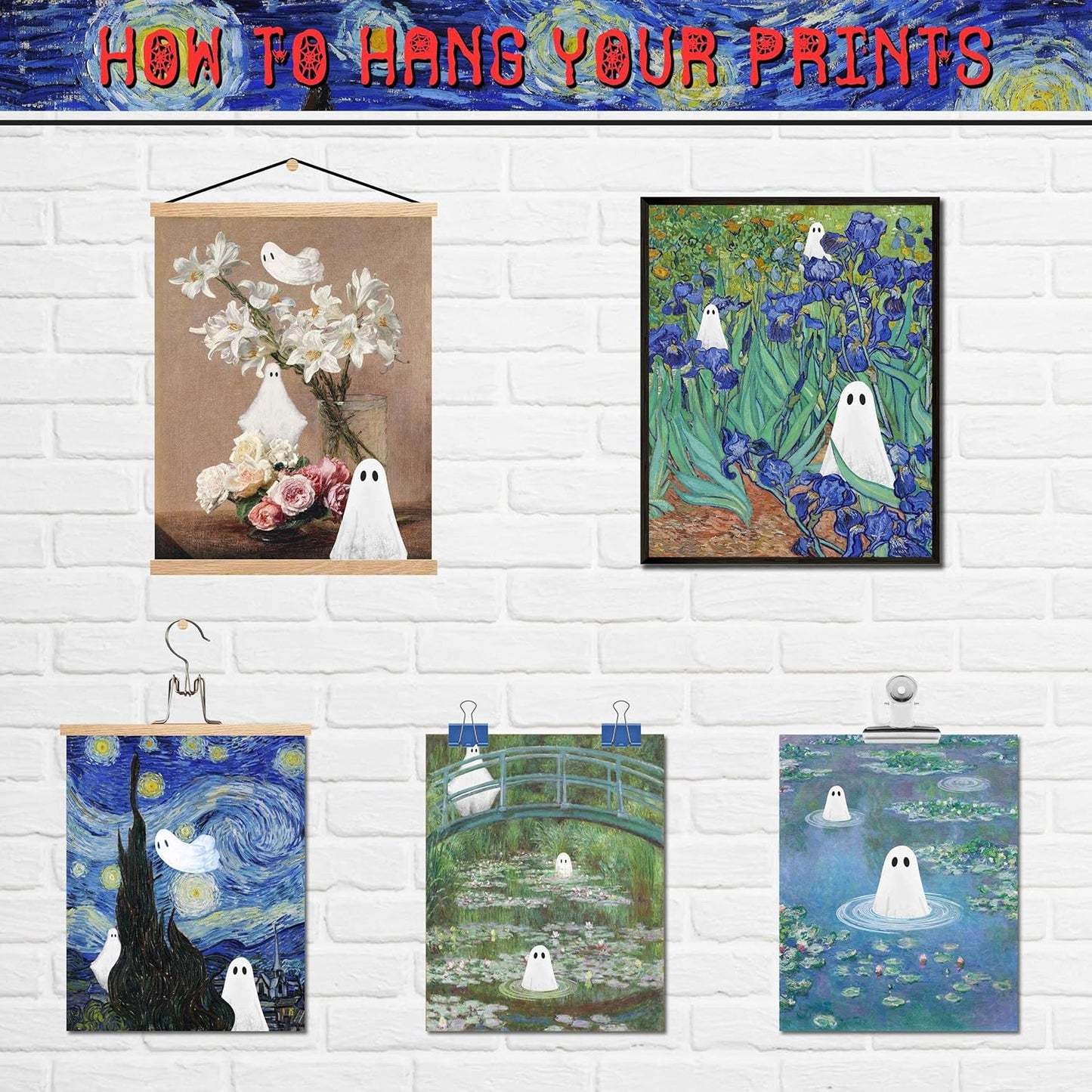 LANCHI95 Vintage Ghost Posters Halloween Wall Art Witch in The Forest Painting Prints Halloween Wall Decor for Living Room Bedroom 8x10 in - 9pcs (UNFRAMED)