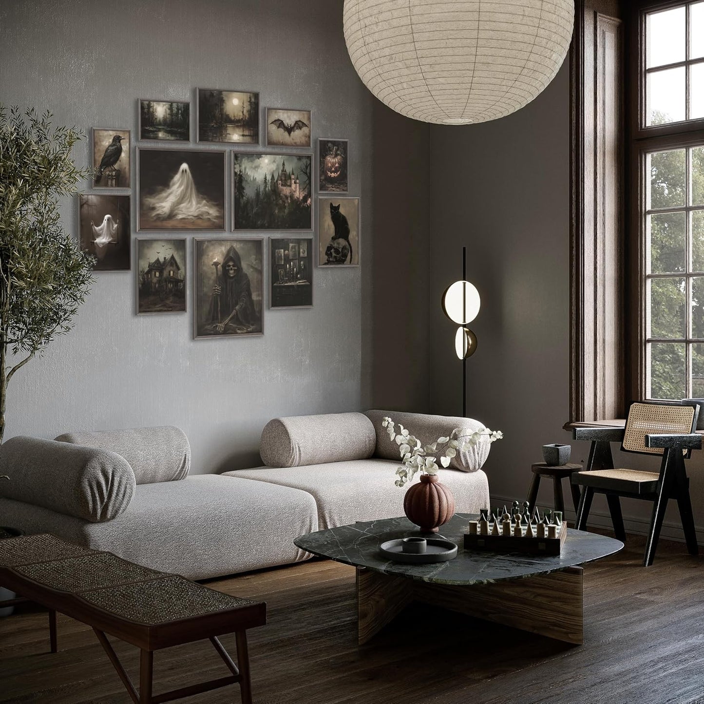 LANCHI95 12 Pcs Halloween Wall Art Prints, Vintage Witch Posters, Cute Ghost Pictures for Bedroom Decor (UNFRAMED)