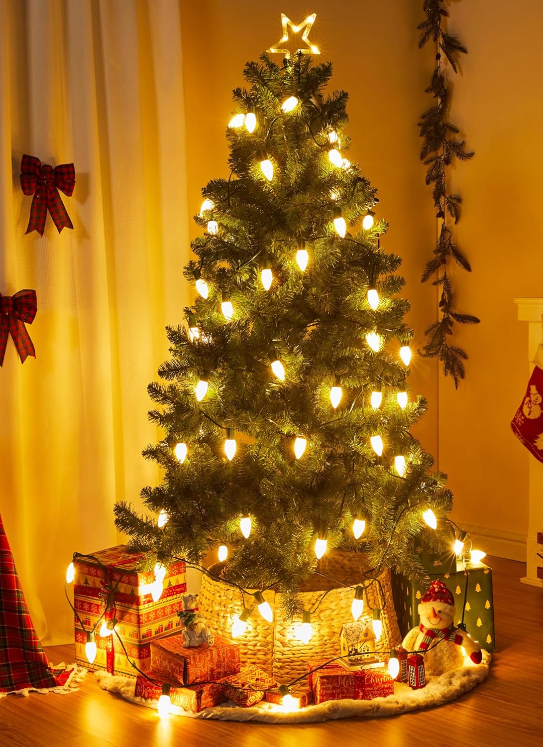 Brightown Outdoor Christmas Lights, 200 Ft C9 LED Commercial String Lights with Warm White Strawberry C9 Bulbs, Waterproof Connectable UL Certified C9 Lights for Indoor Yard Xmas Tree House Decor