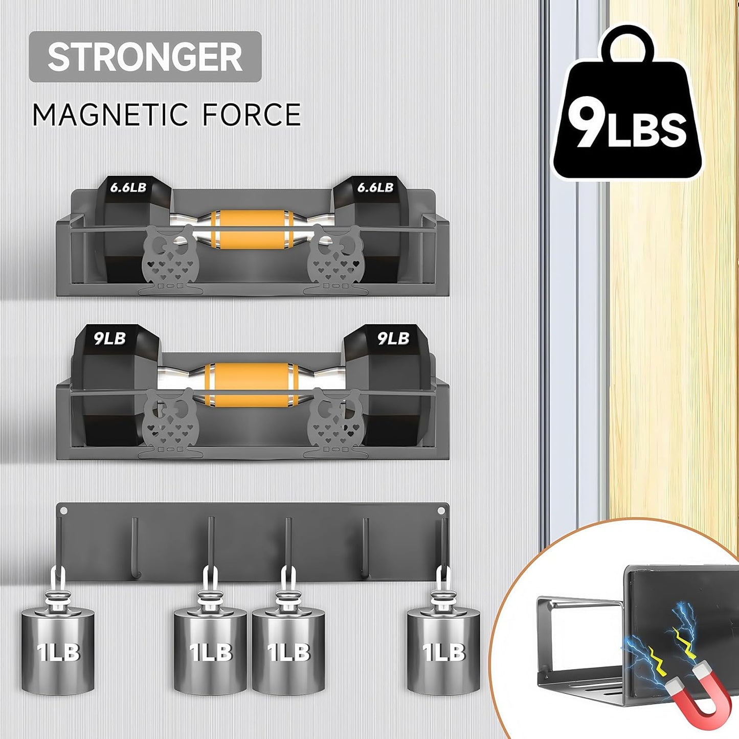 Spice Rack Magnetic for Fridge,Magnetic Fridge Shelf,Spice Shelf,Condiment Organizer,Refrigerator Organizers and Storage with Magnetic Hooks,Owl Kitchen Decor(Gray)