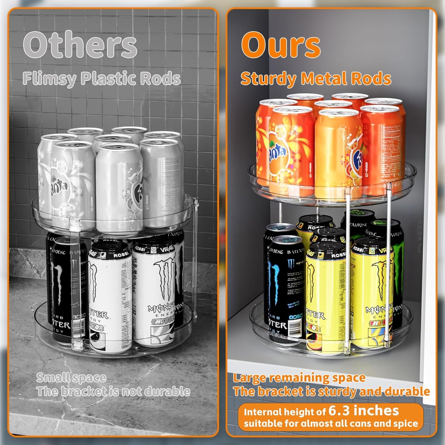 2 Tier Lazy Susan Turntable for Cabinet,Countertop,Pantry,9.5"W Spinning Seasoning Organizer,Double Rotating Kitchen Spice Rack Organizer and Condiments,Medicine,Vitamin Bottle Organizer Carousels,2Pc