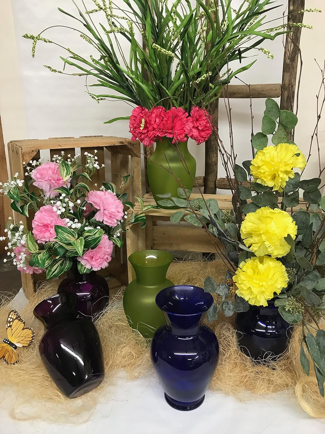 Floral Supply Online - 8" Rose Vase and Flower Guide Booklet - Decorative Glass Flower Vase for Floral Arrangements, Weddings, Home Decor or Office. (Cobalt)